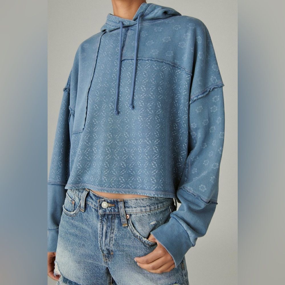 Lucky Brand Patchwork Batwing Crop Hoodie - Picture 6 of 14